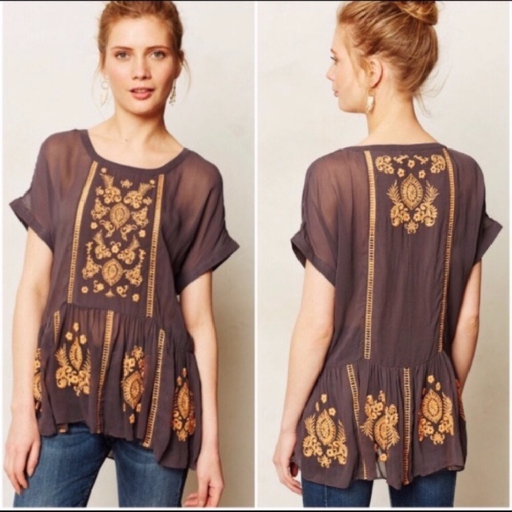 Anthropologie Vanessa Virginia Embroidered Top S